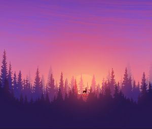 Preview wallpaper deer, spruce, sun, purple, vector, art