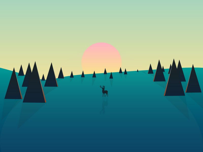 800x600 Wallpaper deer, spruces, sun, vector