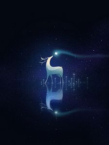 Preview wallpaper deer, starry sky, star, art, reflection