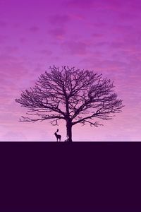 Preview wallpaper deer, tree, minimalism, clouds, sky