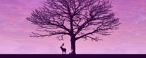 Preview wallpaper deer, tree, minimalism, clouds, sky