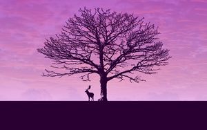 Preview wallpaper deer, tree, minimalism, clouds, sky