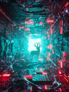 Preview wallpaper deer, tunnel, light, art, 3d
