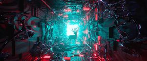 Preview wallpaper deer, tunnel, light, art, 3d