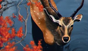 Preview wallpaper deer, water, branches, art, wildlife