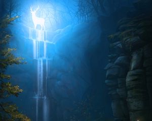 Preview wallpaper deer, waterfall, glow, art