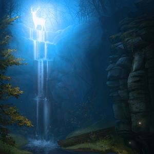 Preview wallpaper deer, waterfall, glow, art