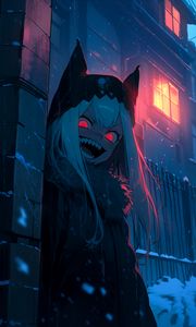 Preview wallpaper demon, building, house, snow, winter, anime