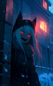 Preview wallpaper demon, building, house, snow, winter, anime