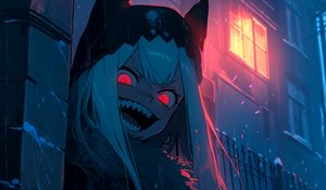 Preview wallpaper demon, building, house, snow, winter, anime