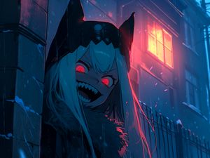 Preview wallpaper demon, building, house, snow, winter, anime