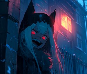 Preview wallpaper demon, building, house, snow, winter, anime