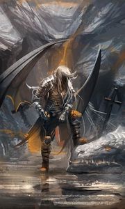 Preview wallpaper demon, dragon, cave, swords