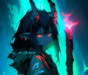 Preview wallpaper demon, girl, horns, torch, anime