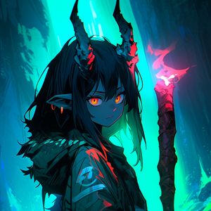 Preview wallpaper demon, girl, horns, torch, anime