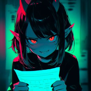 Preview wallpaper demon, girl, horns, ears, leaf, anime