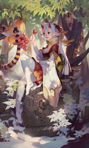 Preview wallpaper demon, girl, horns, anime, art
