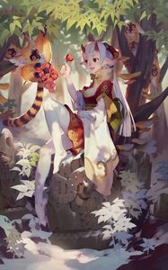 Preview wallpaper demon, girl, horns, anime, art