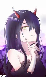 Preview wallpaper demon, girl, horns, glance, anime, art, purple