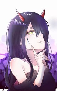 Preview wallpaper demon, girl, horns, glance, anime, art, purple