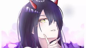 Preview wallpaper demon, girl, horns, glance, anime, art, purple