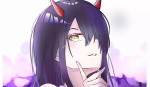 Preview wallpaper demon, girl, horns, glance, anime, art, purple