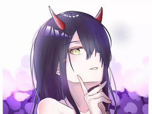 Preview wallpaper demon, girl, horns, glance, anime, art, purple