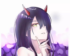 Preview wallpaper demon, girl, horns, glance, anime, art, purple