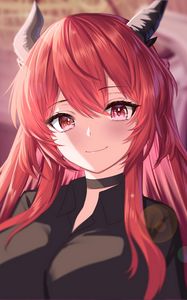 Preview wallpaper demon, girl, horns, smile, anime