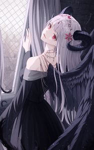 Preview wallpaper demon, girl, horns, wings, anime