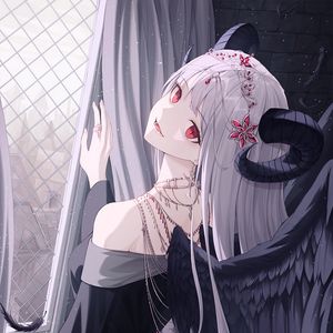 Preview wallpaper demon, girl, horns, wings, anime