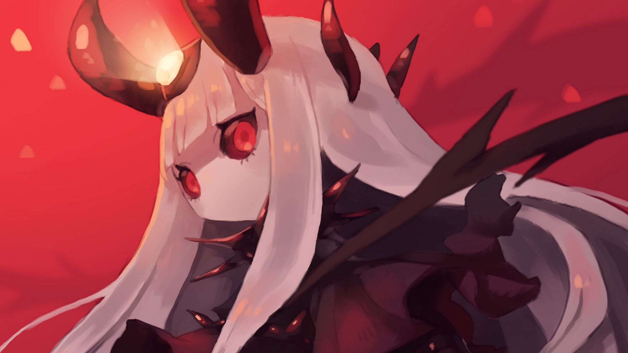 Download wallpaper 2048x1152 demon, horns, glance, anime, art ultrawide ...