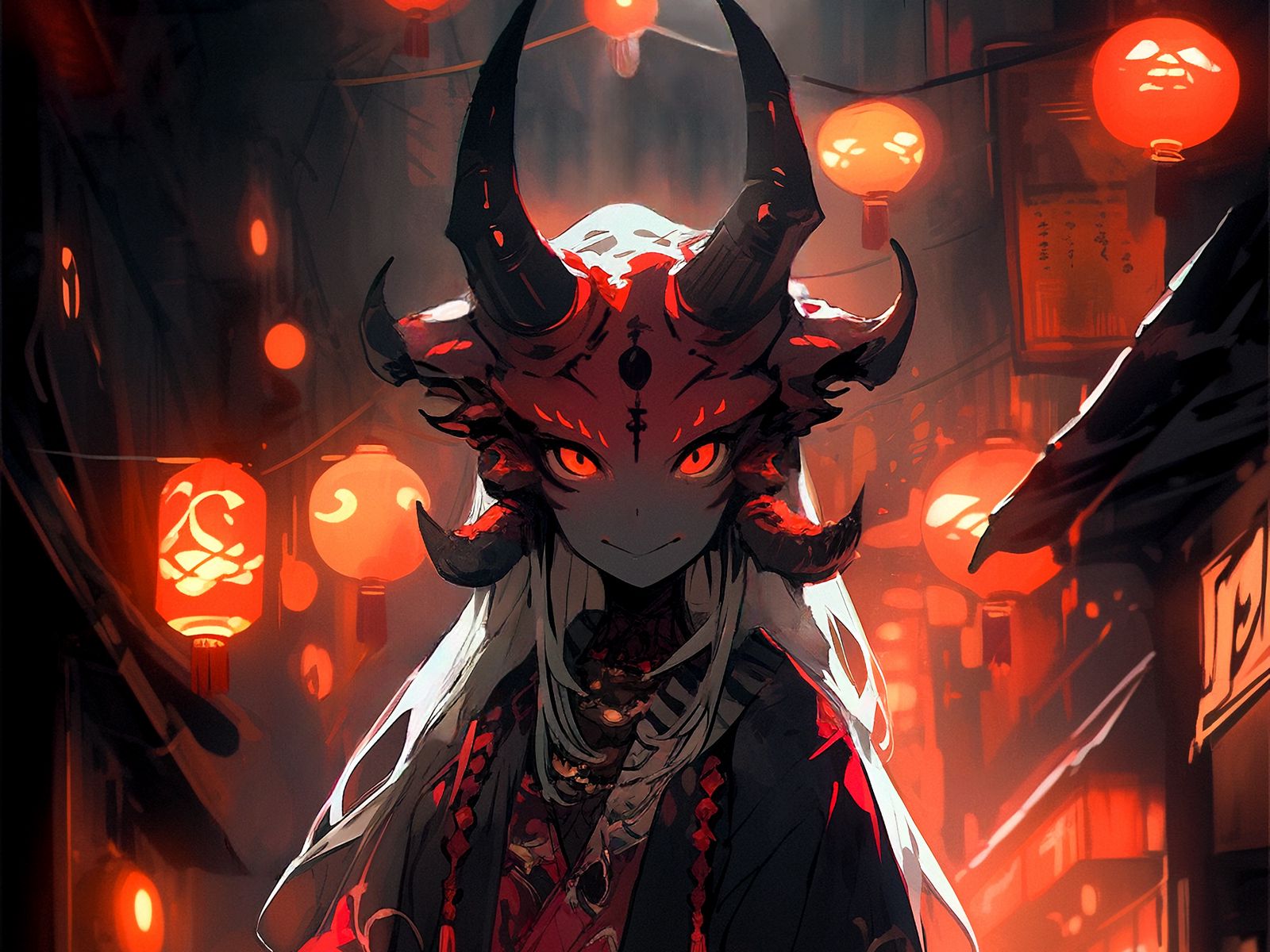 Download Wallpaper 1600x1200 Demon Horns Kimono Anime Standard 43 Hd Background 9806