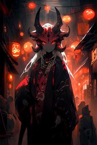 Preview wallpaper demon, horns, kimono, anime
