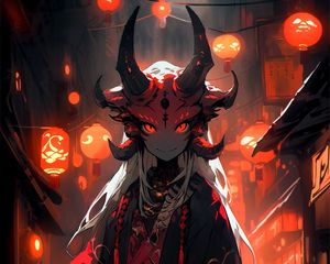 Preview wallpaper demon, horns, kimono, anime