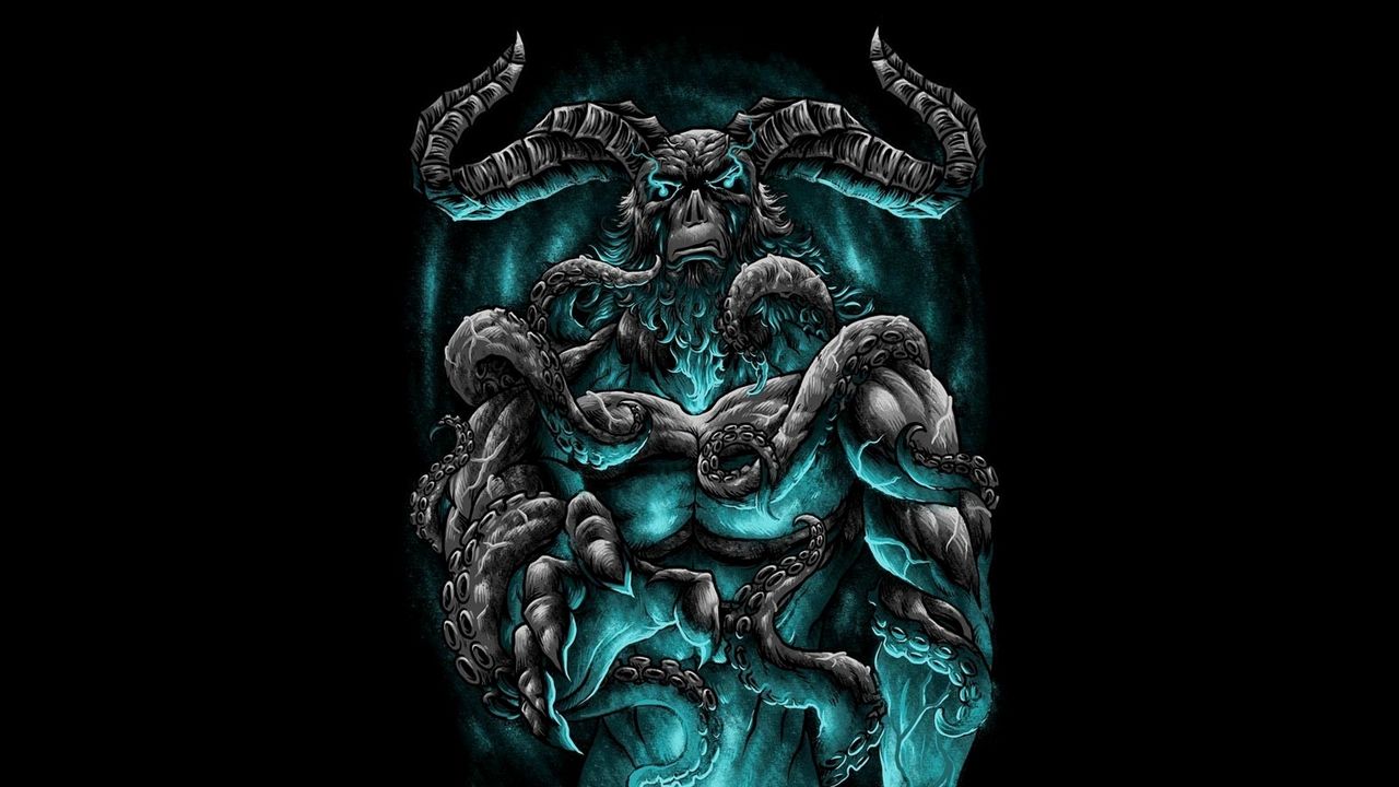 Wallpaper demon, horns, tentakles, art