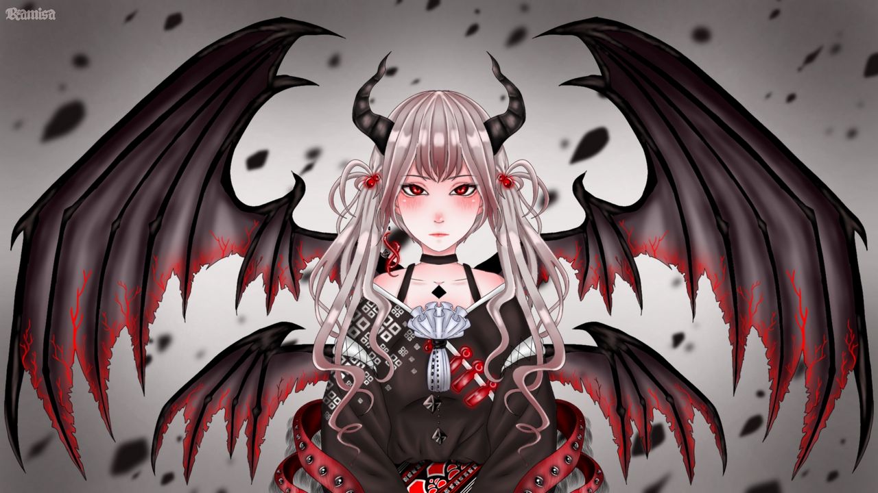 Download wallpaper 1024x768 girl, demon, wings, anime, art, cartoon  standard 4:3 hd background