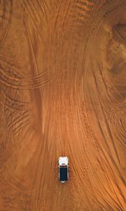 Preview wallpaper desert, car, aerial view, sand, traces, off-road