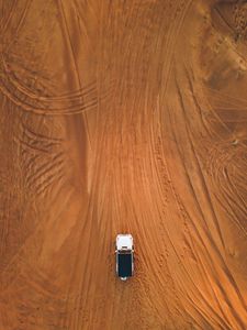 Preview wallpaper desert, car, aerial view, sand, traces, off-road