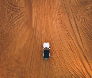 Preview wallpaper desert, car, aerial view, sand, traces, off-road