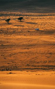 Preview wallpaper desert, car, aerial view, sand, nature
