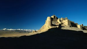 Preview wallpaper desert, castle, shade, sand, evening