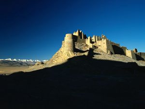 Preview wallpaper desert, castle, shade, sand, evening