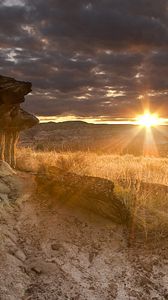 Preview wallpaper desert, decline, evening, canyon, stones