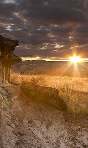 Preview wallpaper desert, decline, evening, canyon, stones