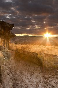 Preview wallpaper desert, decline, evening, canyon, stones