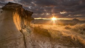 Preview wallpaper desert, decline, evening, canyon, stones