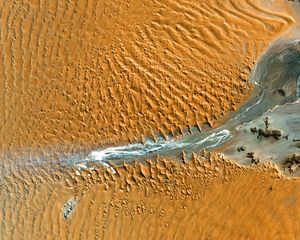 Preview wallpaper desert, dunes, aerial view, relief, texture