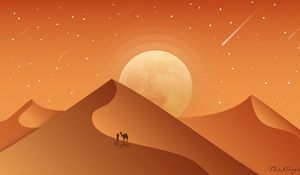 Preview wallpaper desert, dunes, camel, night, art, vector