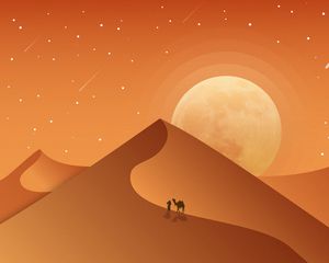 Preview wallpaper desert, dunes, camel, night, art, vector